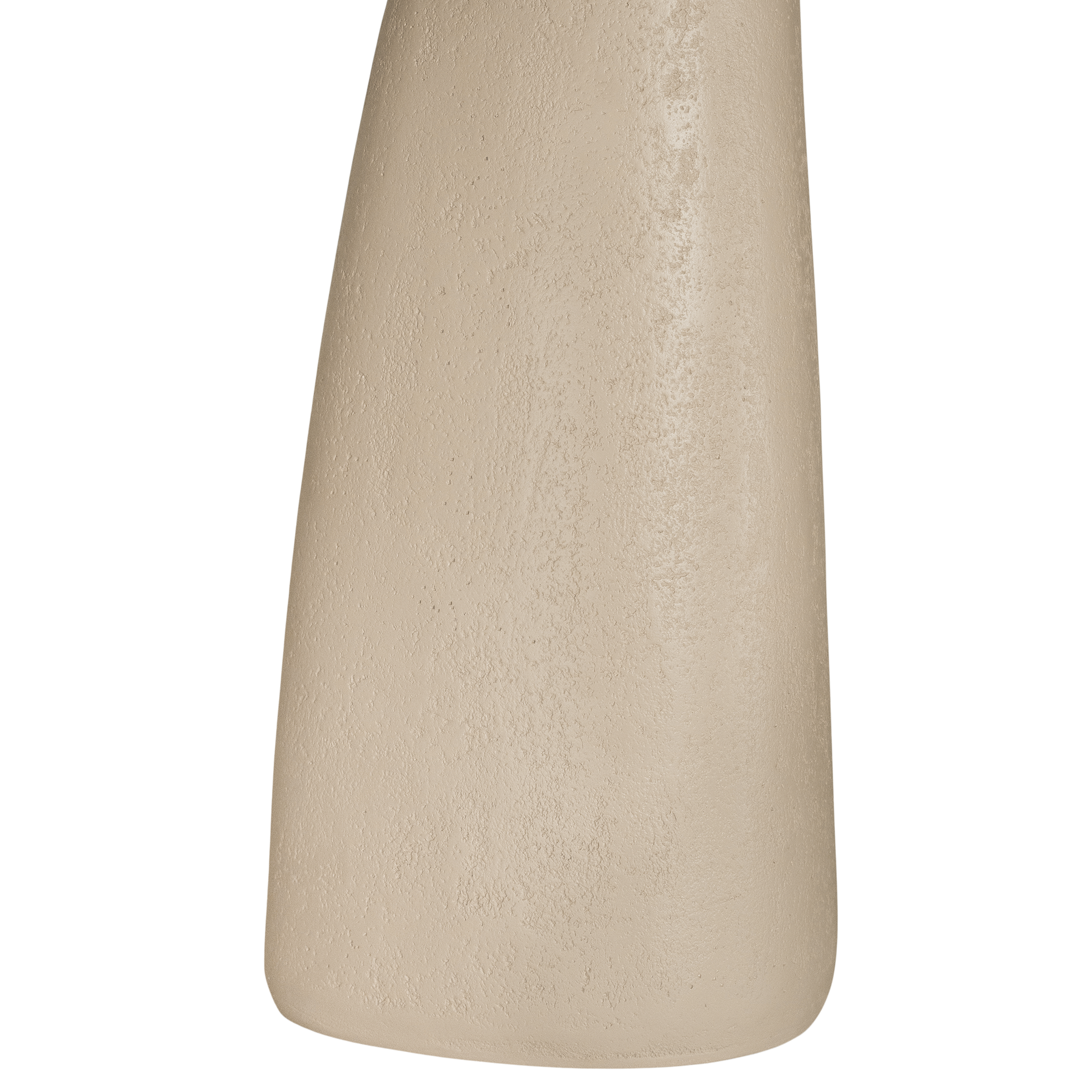 Lantara side table in driftstone finish with sculptural pedestal base and soft rounded top.