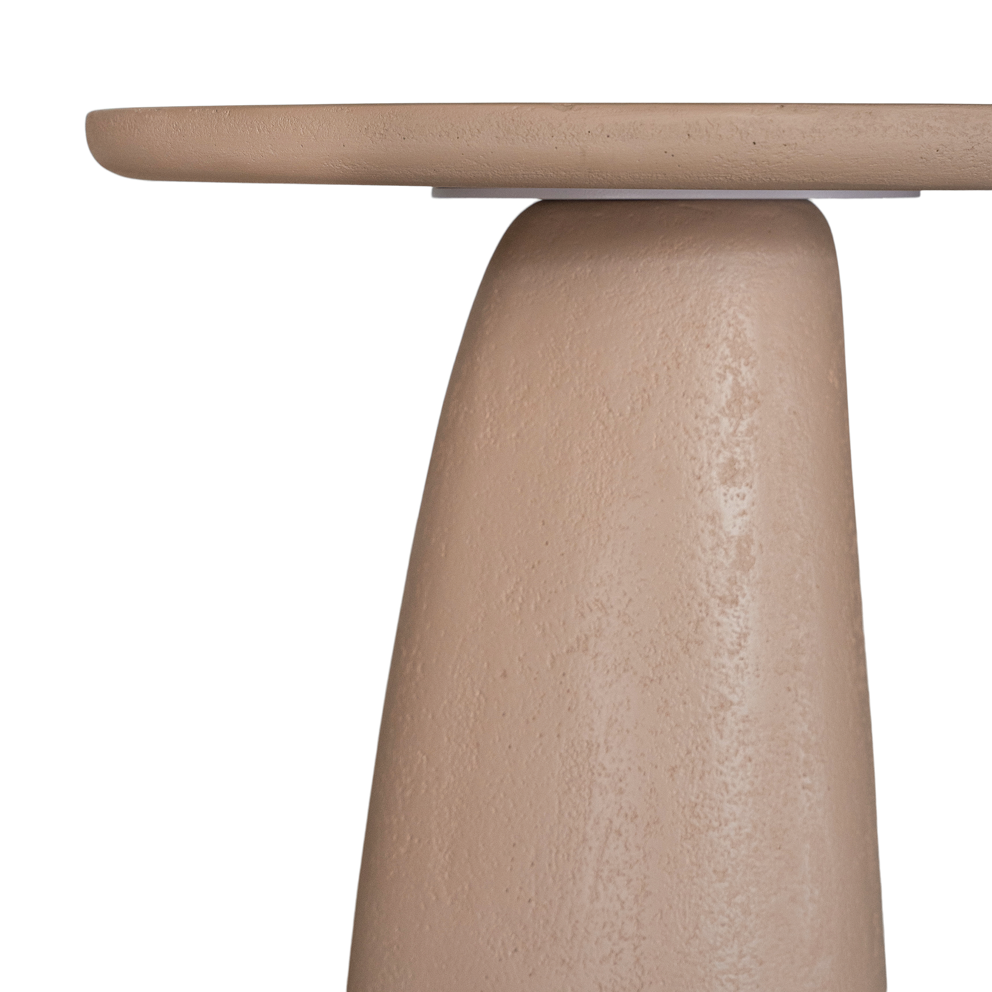 Lantara side table in nomad dune with tapered sculptural base and rounded top shown in a clean minimal setting.