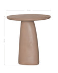 Lantara side table in nomad dune with tapered sculptural base and rounded top shown in a clean minimal setting.