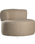 A contemporary latte upholstered lounge chair with a low-profile design and curved backrest. This modern, armless seating piece features a smooth, rounded silhouette, making it a stylish and comfortable addition to any living space