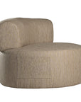 A contemporary latte upholstered lounge chair with a low-profile design and curved backrest. This modern, armless seating piece features a smooth, rounded silhouette, making it a stylish and comfortable addition to any living space
