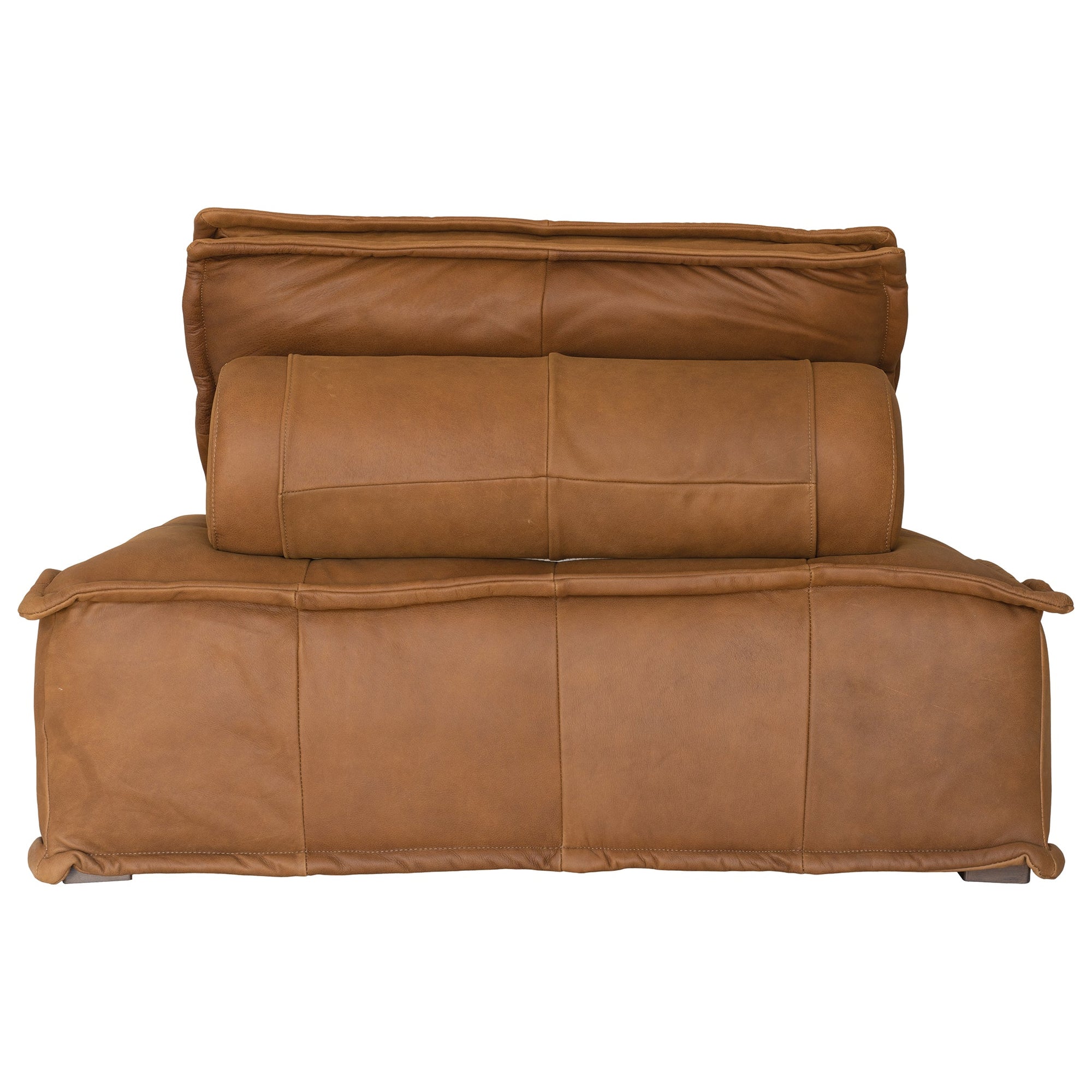 A stylish leather modular sofa with a low-profile design and plush cushioning, offering a relaxed and contemporary seating option for modern interiors