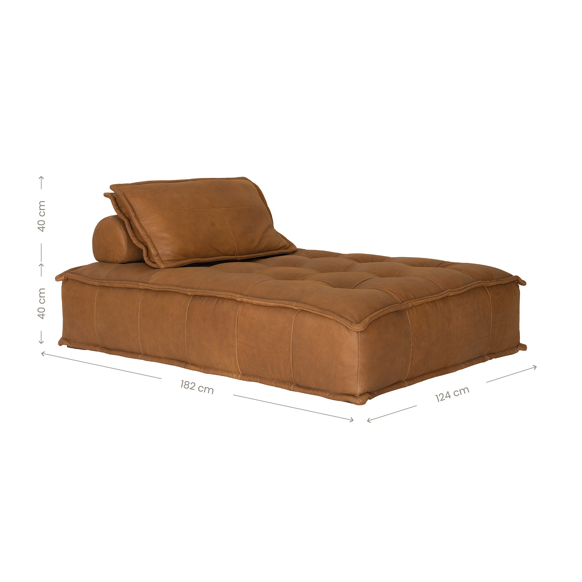 A stylish leather modular sofa with a low-profile design and plush cushioning, offering a relaxed and contemporary seating option for modern interiors