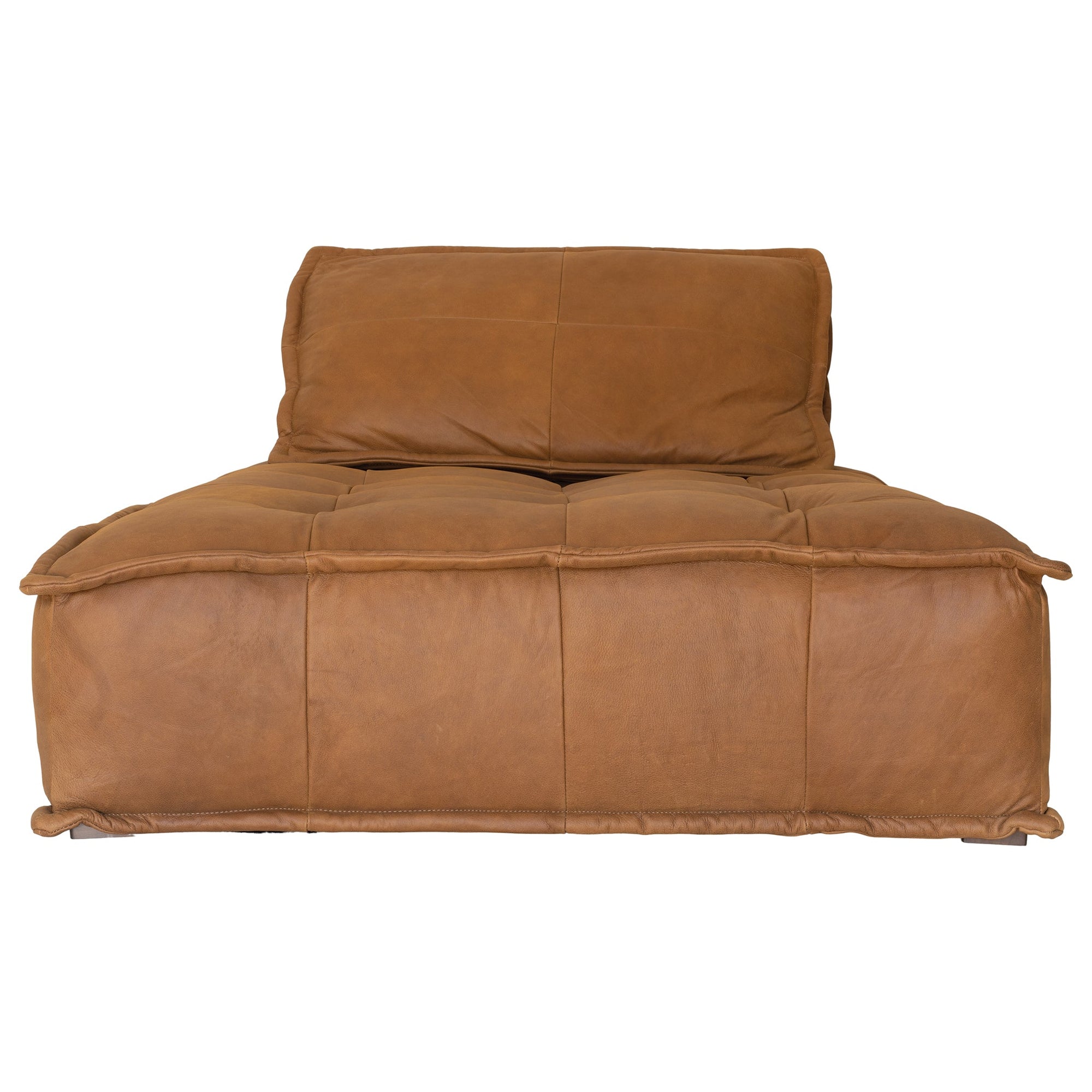 A stylish leather modular sofa with a low-profile design and plush cushioning, offering a relaxed and contemporary seating option for modern interiors