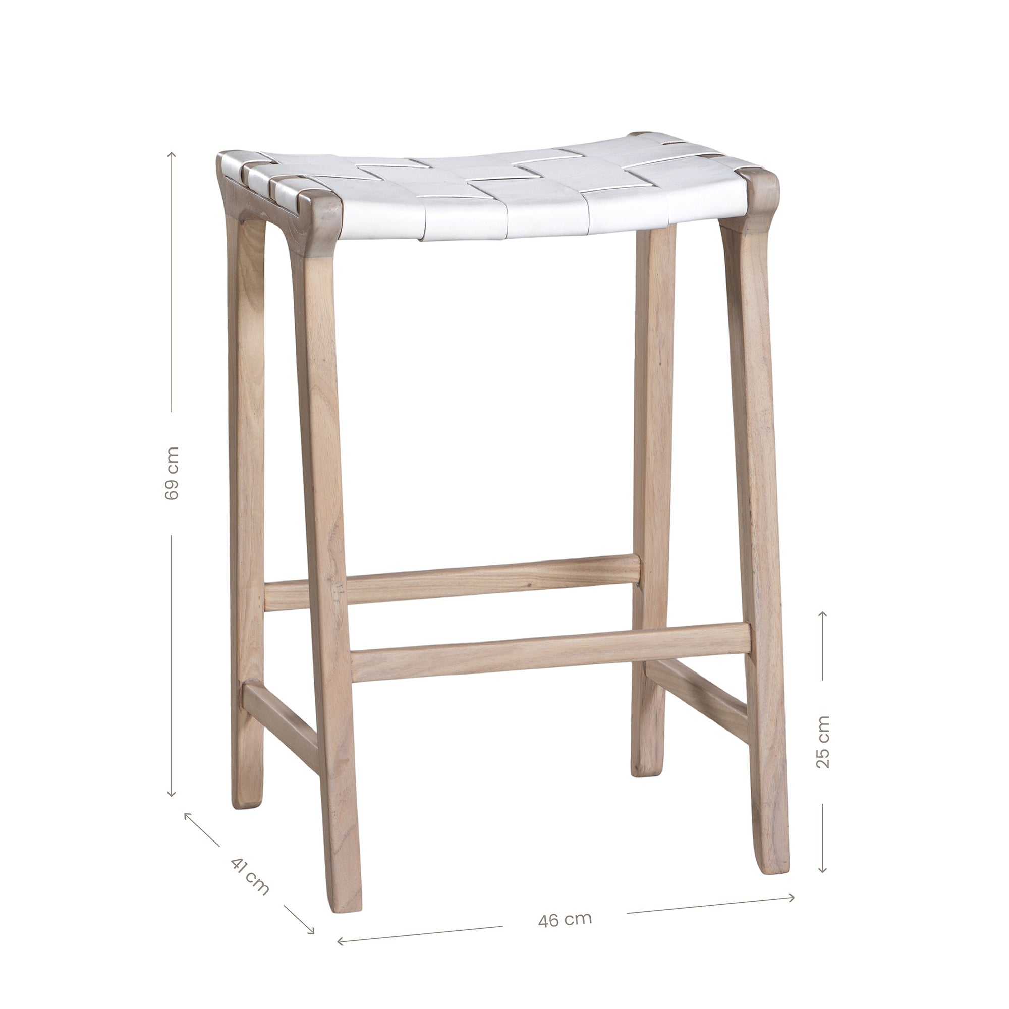 The Kulala Living Leather Weave Bar Stool features a handwoven white leather seat atop a natural timber frame, offering a refined yet relaxed aesthetic. The curved seat and sturdy construction provide both style and comfort, making it a perfect addition to modern coastal and contemporary interiors
