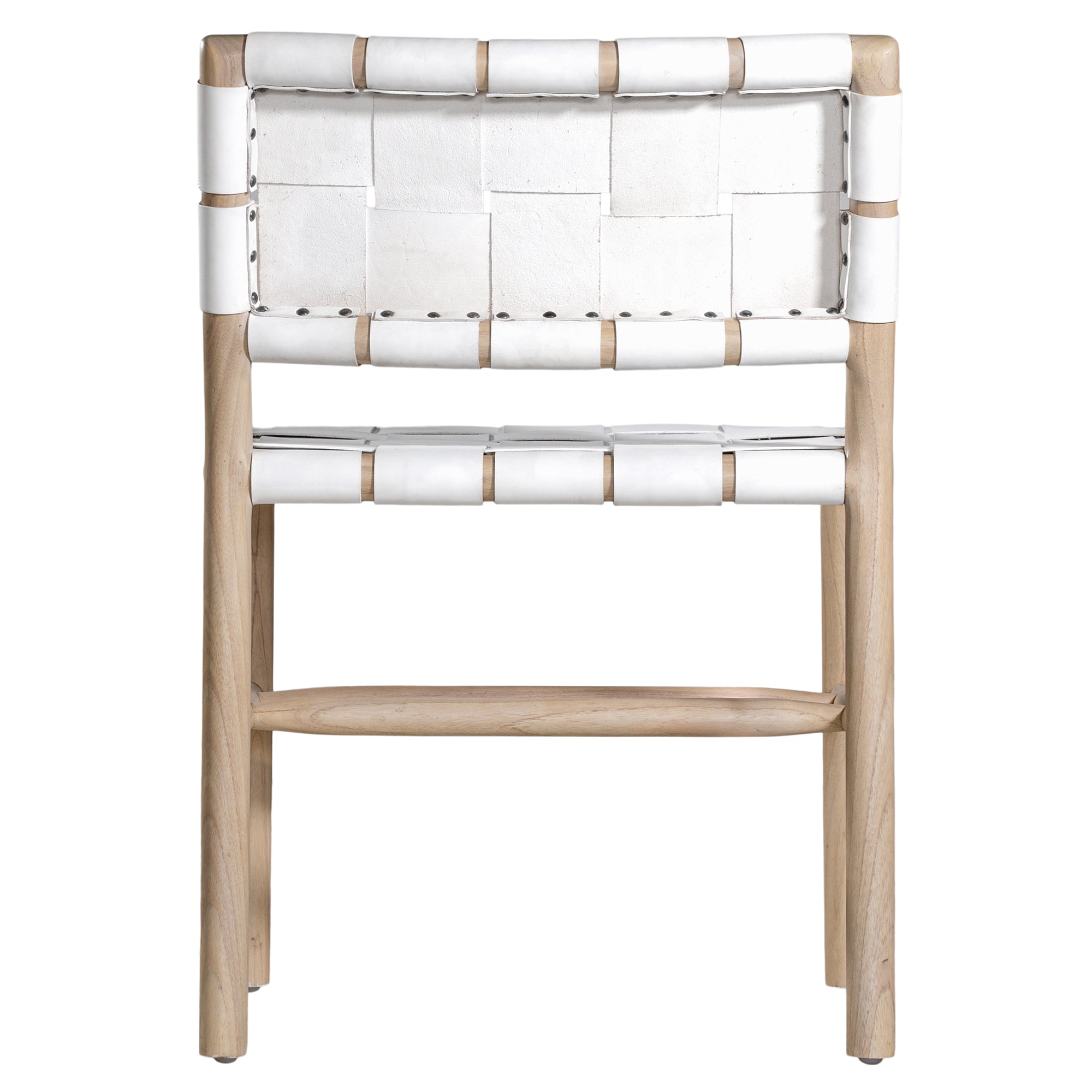 The Kulala Living Leather Weave Dining Chair features a handwoven white leather seat and backrest, elegantly paired with a natural timber frame. This contemporary yet timeless design adds a sophisticated touch to any dining space, seamlessly blending organic textures with refined craftsmanship