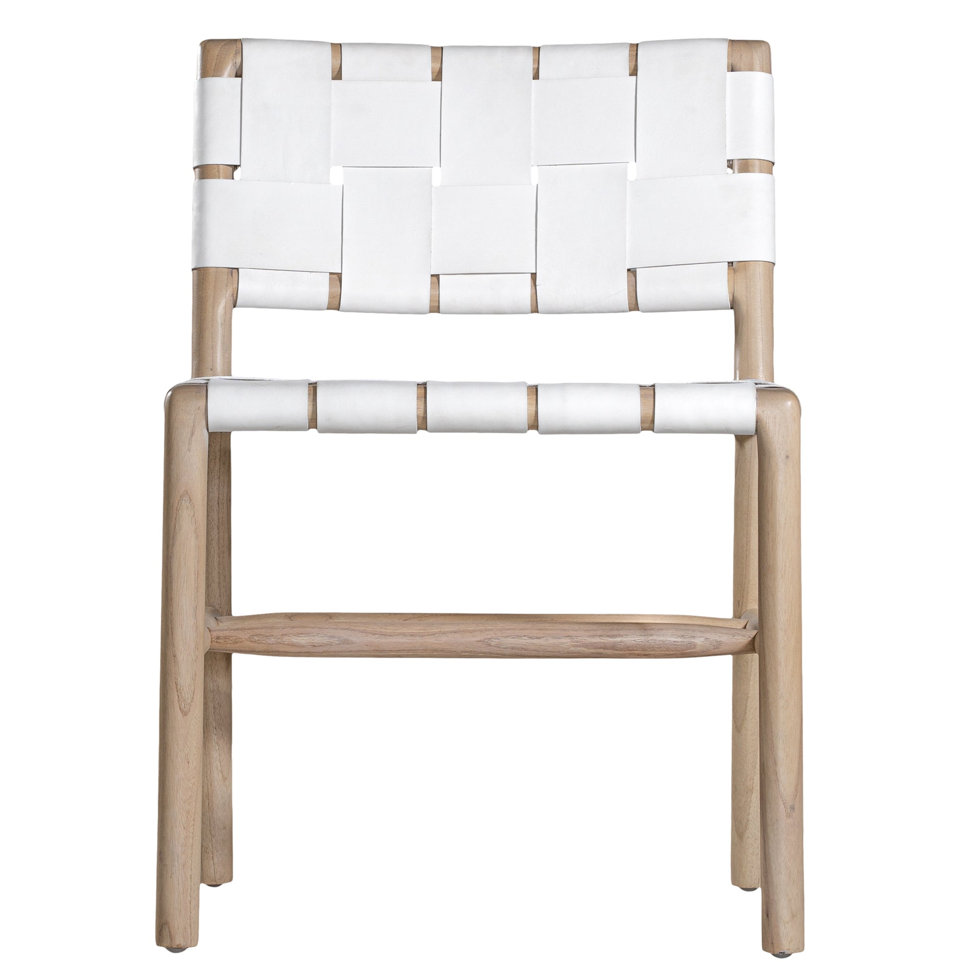The Kulala Living Leather Weave Dining Chair features a handwoven white leather seat and backrest, elegantly paired with a natural timber frame. This contemporary yet timeless design adds a sophisticated touch to any dining space, seamlessly blending organic textures with refined craftsmanship