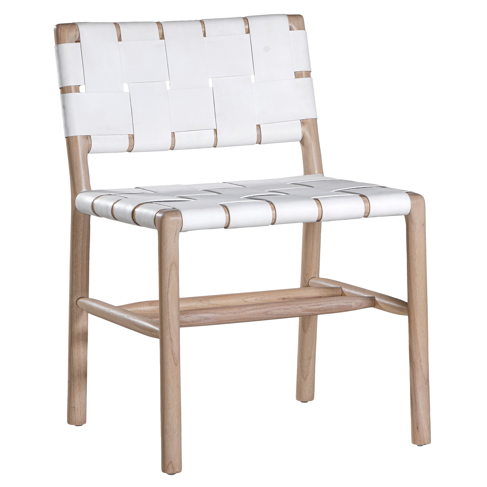 The Kulala Living Leather Weave Dining Chair features a handwoven white leather seat and backrest, elegantly paired with a natural timber frame. This contemporary yet timeless design adds a sophisticated touch to any dining space, seamlessly blending organic textures with refined craftsmanship