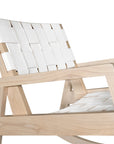 The Kulala Living Leather Weave Rocking Chair features a handwoven white leather seat and backrest, paired with a natural timber frame. Designed for comfort and style, this modern rocking chair brings a relaxed yet sophisticated touch to any interior space
