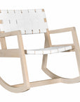 The Kulala Living Leather Weave Rocking Chair features a handwoven white leather seat and backrest, paired with a natural timber frame. Designed for comfort and style, this modern rocking chair brings a relaxed yet sophisticated touch to any interior space