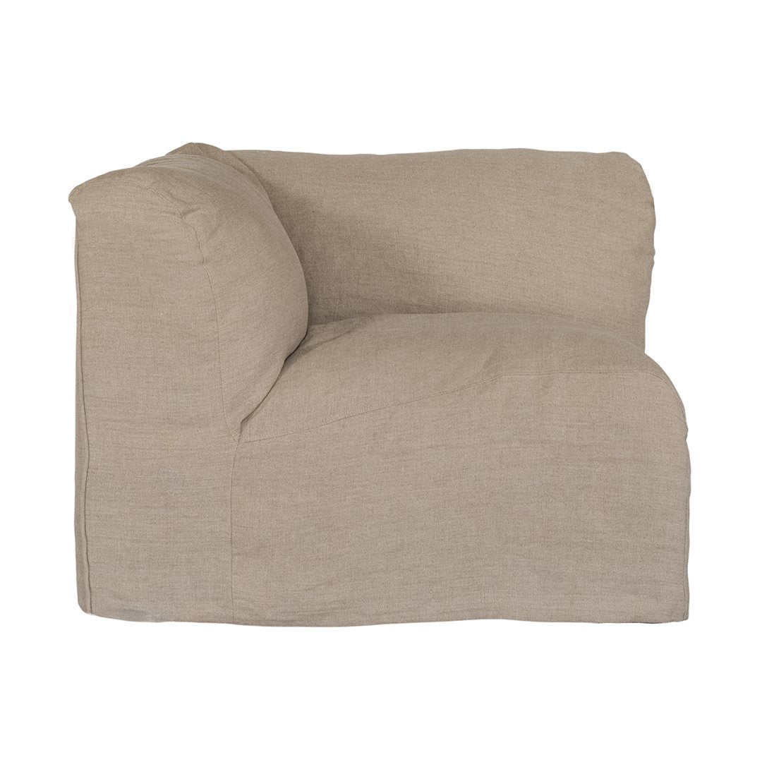 Natural linen modular sofa with plush upholstery, offering a relaxed and comfortable seating option for modern living spaces