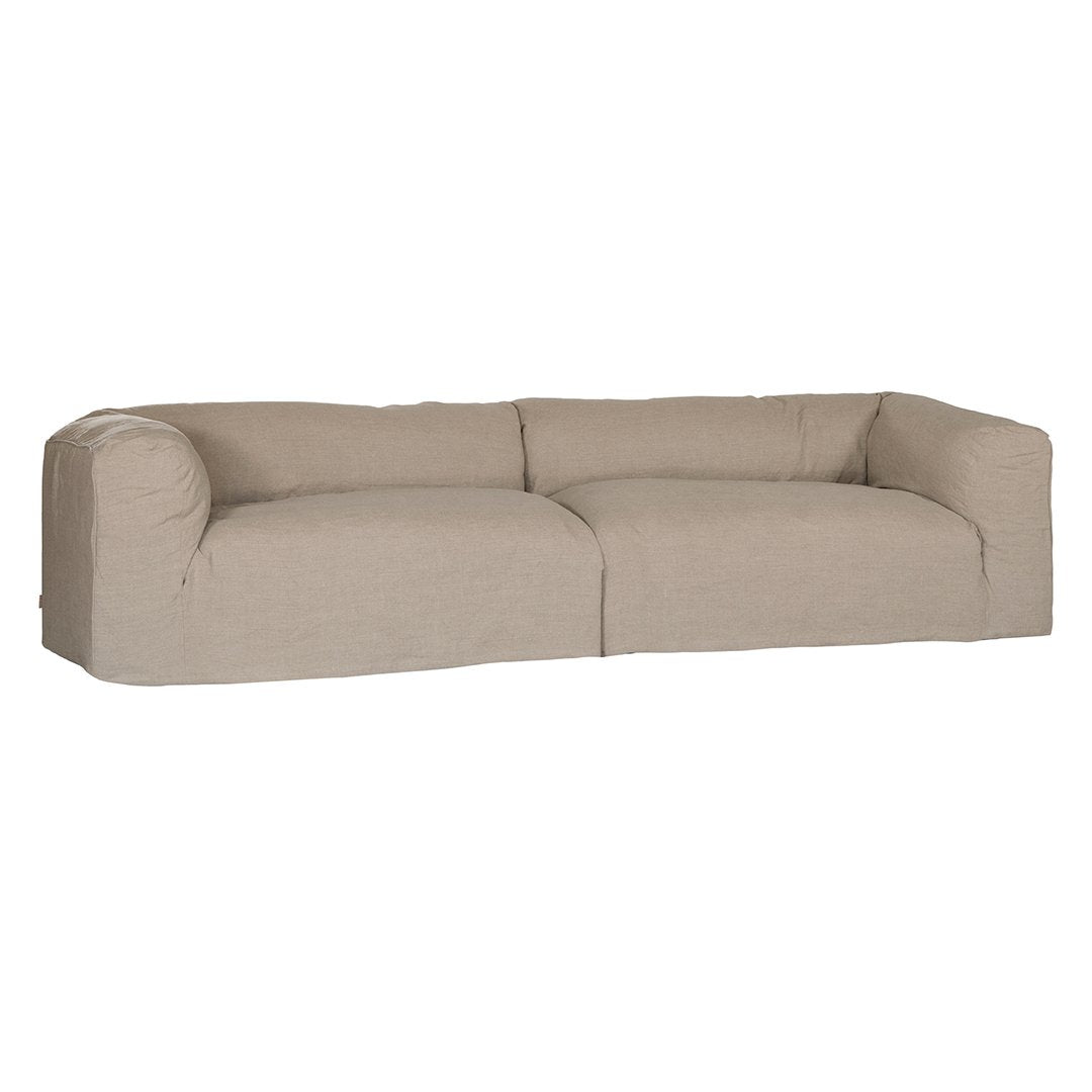 Natural linen modular sofa with plush upholstery, offering a relaxed and comfortable seating option for modern living spaces