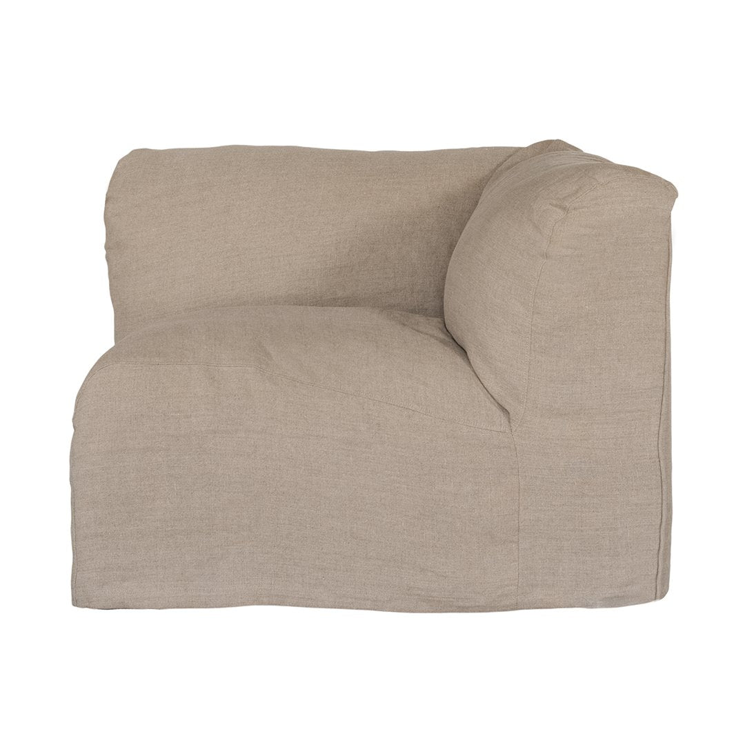 Natural linen modular sofa with plush upholstery, offering a relaxed and comfortable seating option for modern living spaces