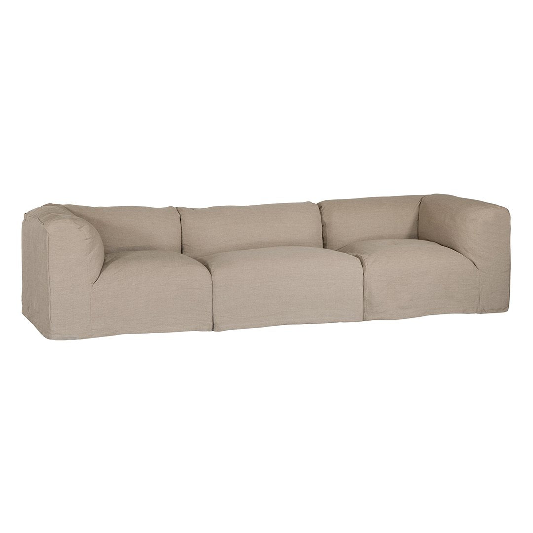 Natural linen modular sofa with plush upholstery, offering a relaxed and comfortable seating option for modern living spaces