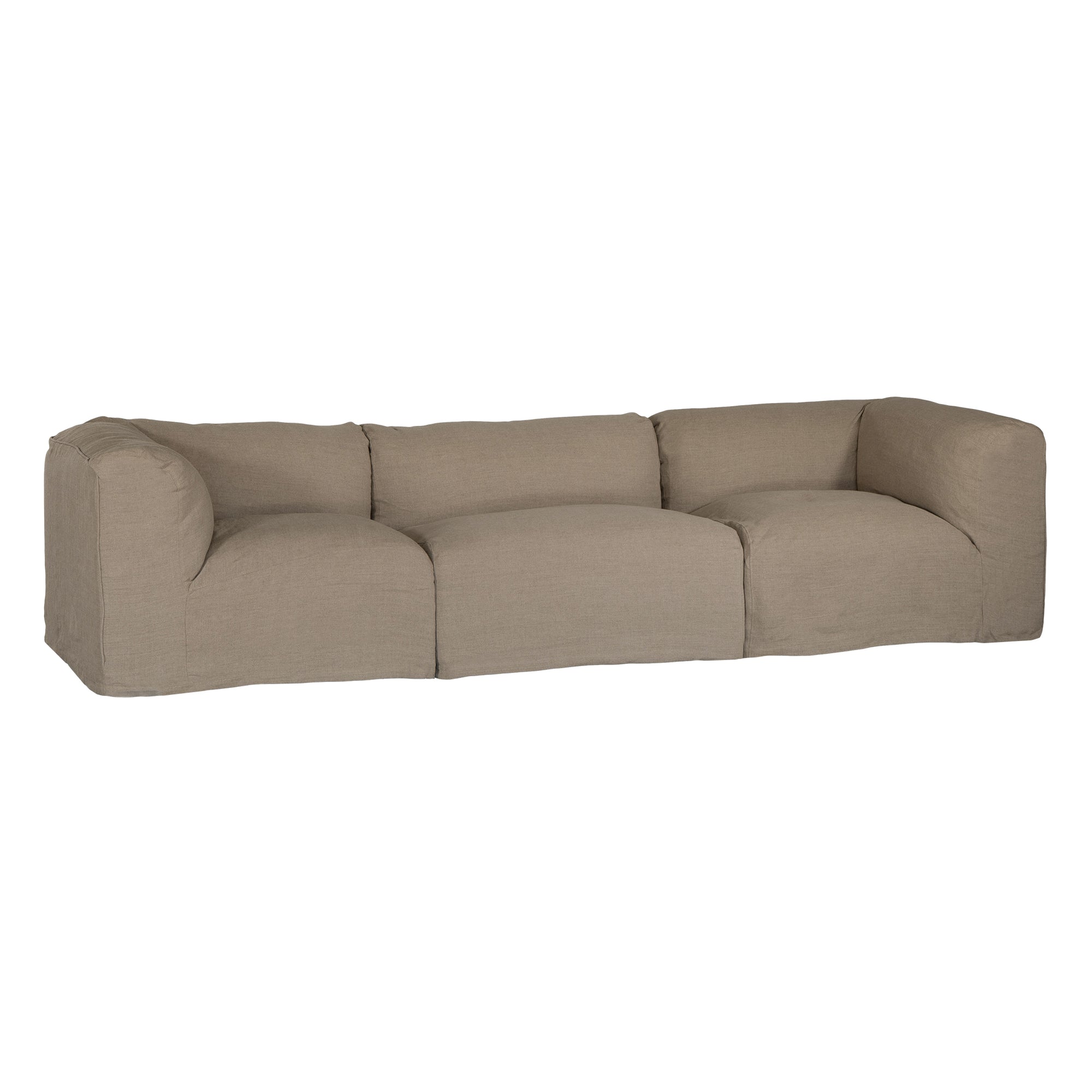 Natural linen modular sofa with plush upholstery, offering a relaxed and comfortable seating option for modern living spaces