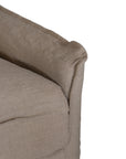Natural linen one seater sofa with plush cushions, featuring a relaxed and stylish design for effortless comfort