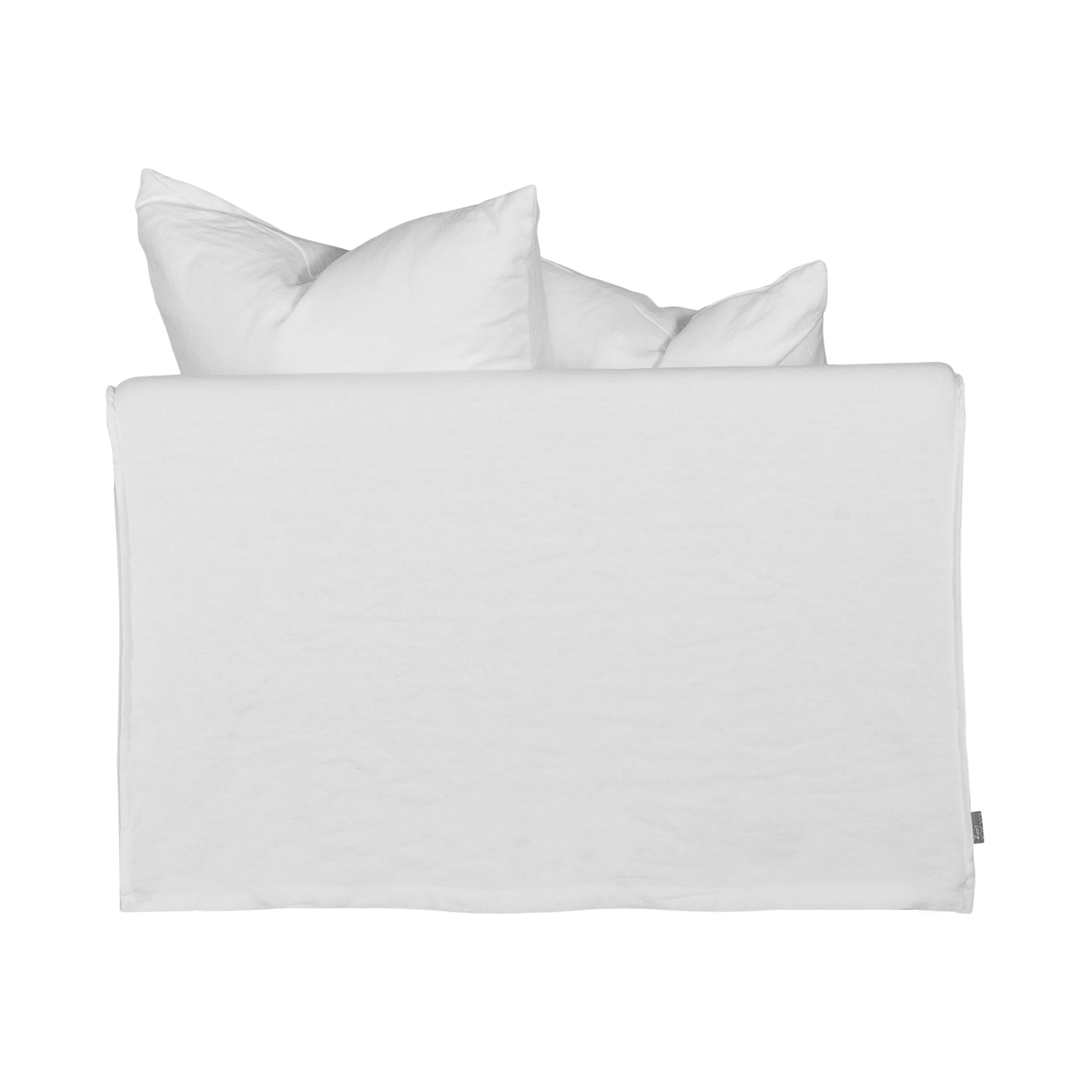 White linen one seater sofa with plush cushions, featuring a relaxed and stylish design for effortless comfort