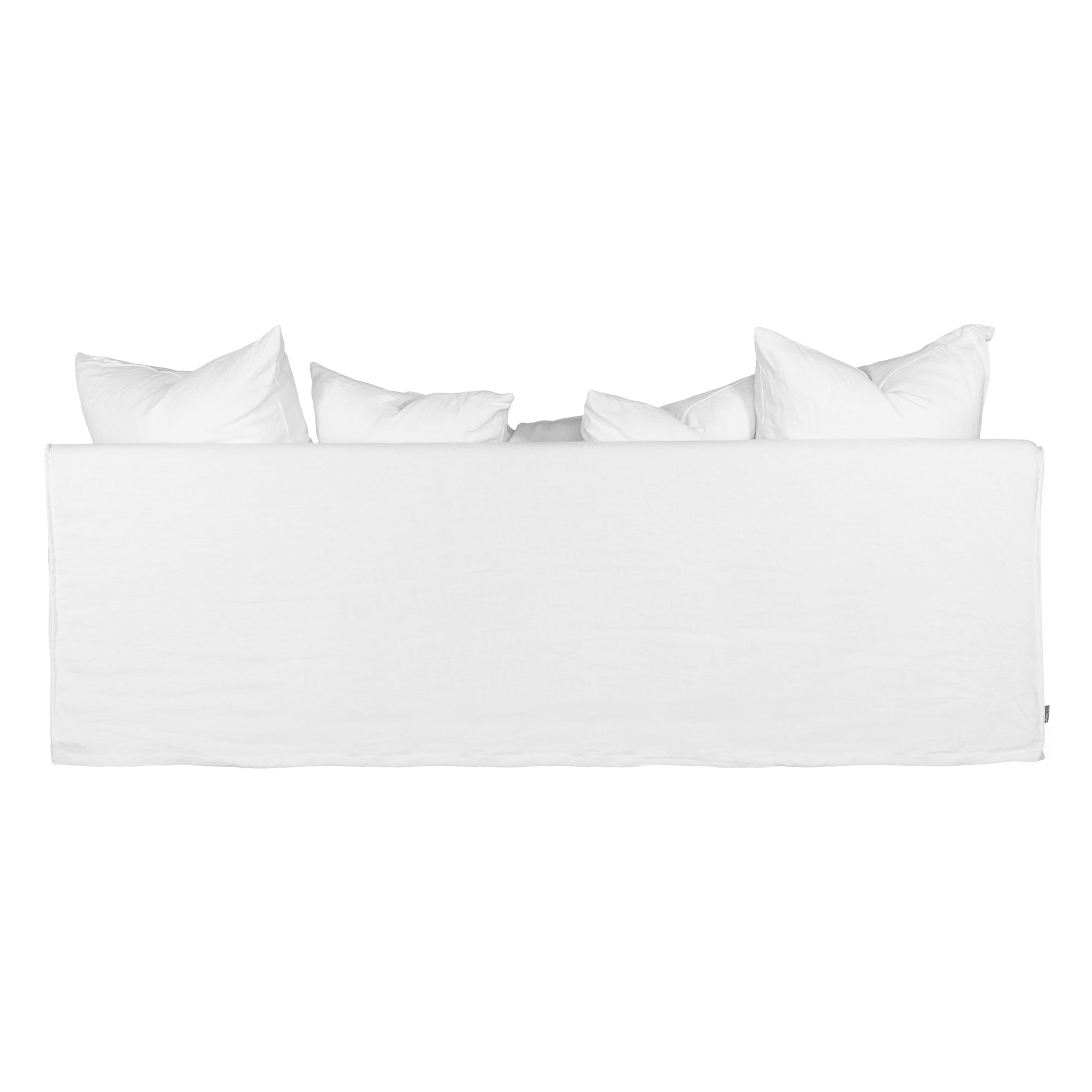 White linen three seater sofa with plush cushions, featuring a relaxed and stylish design for effortless comfort