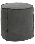 A linen slipcover pouf with a soft, rounded silhouette. This versatile upholstered ottoman offers a relaxed, natural aesthetic, perfect for adding extra seating or a stylish accent to any space.