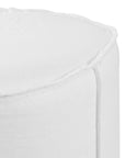 A linen slipcover pouf with a soft, rounded silhouette. This versatile upholstered ottoman offers a relaxed, natural aesthetic, perfect for adding extra seating or a stylish accent to any space.