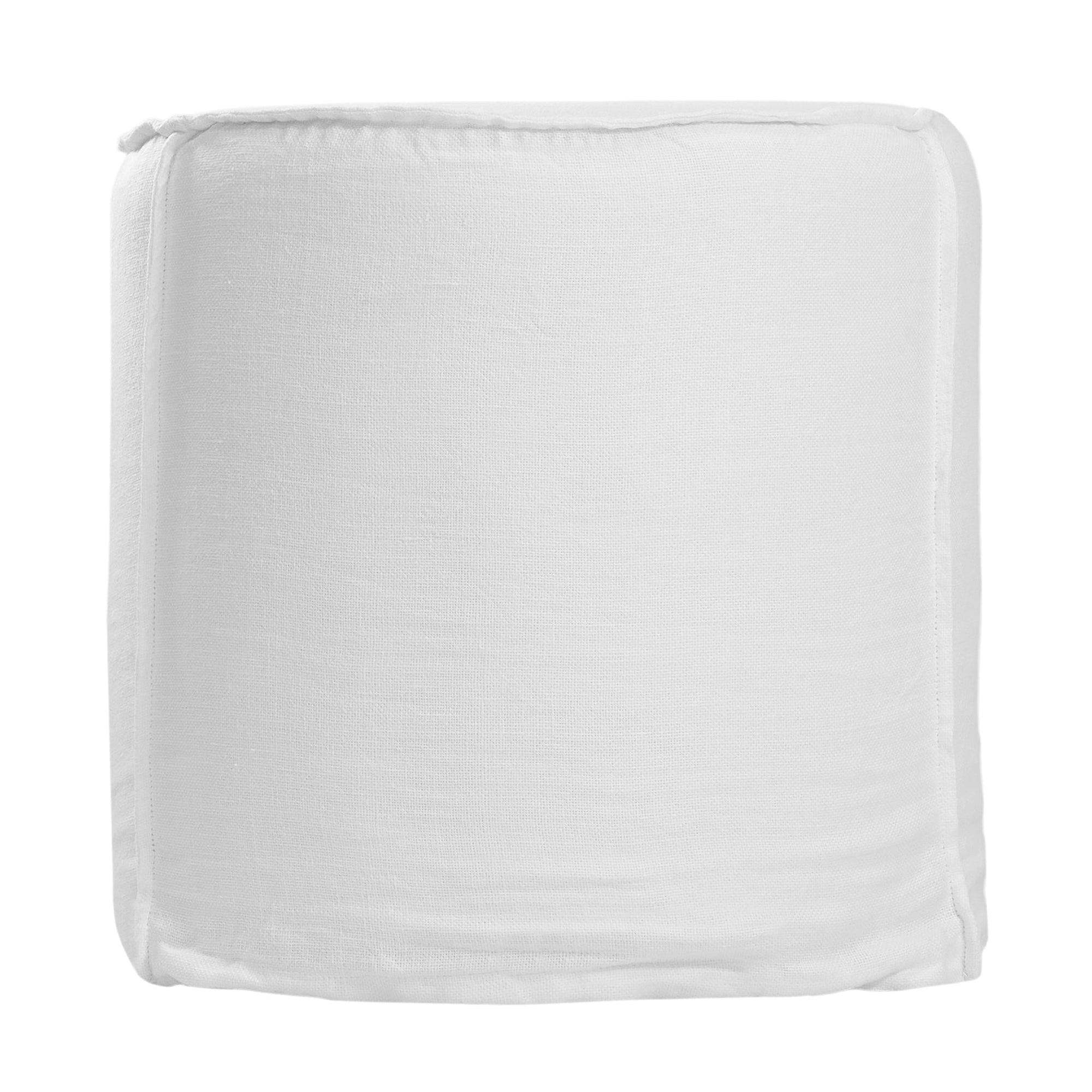 A linen slipcover pouf with a soft, rounded silhouette. This versatile upholstered ottoman offers a relaxed, natural aesthetic, perfect for adding extra seating or a stylish accent to any space.
