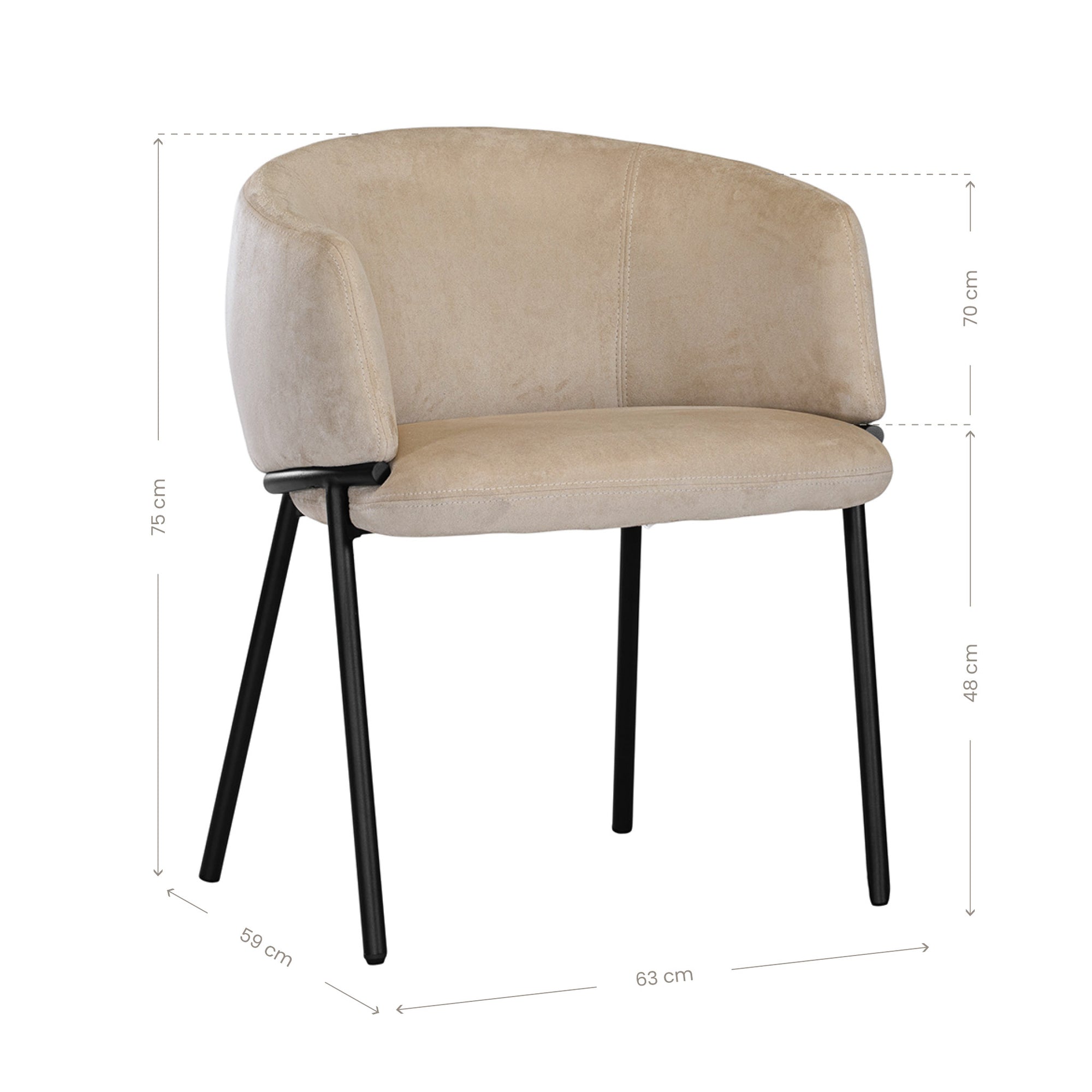 Lumo dining chair in bone with soft upholstered seat and curved backrest on slim black legs shown in a clean minimal setting.