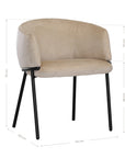 Lumo dining chair in bone with soft upholstered seat and curved backrest on slim black legs shown in a clean minimal setting.