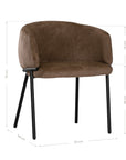 Lumo dining chair in cocoa with soft upholstered seat and curved backrest on slim black legs shown in a clean minimal setting.