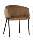 Lumo dining chair in hazelnut with soft upholstered seat and curved backrest on slim black legs shown in a clean minimal setting.