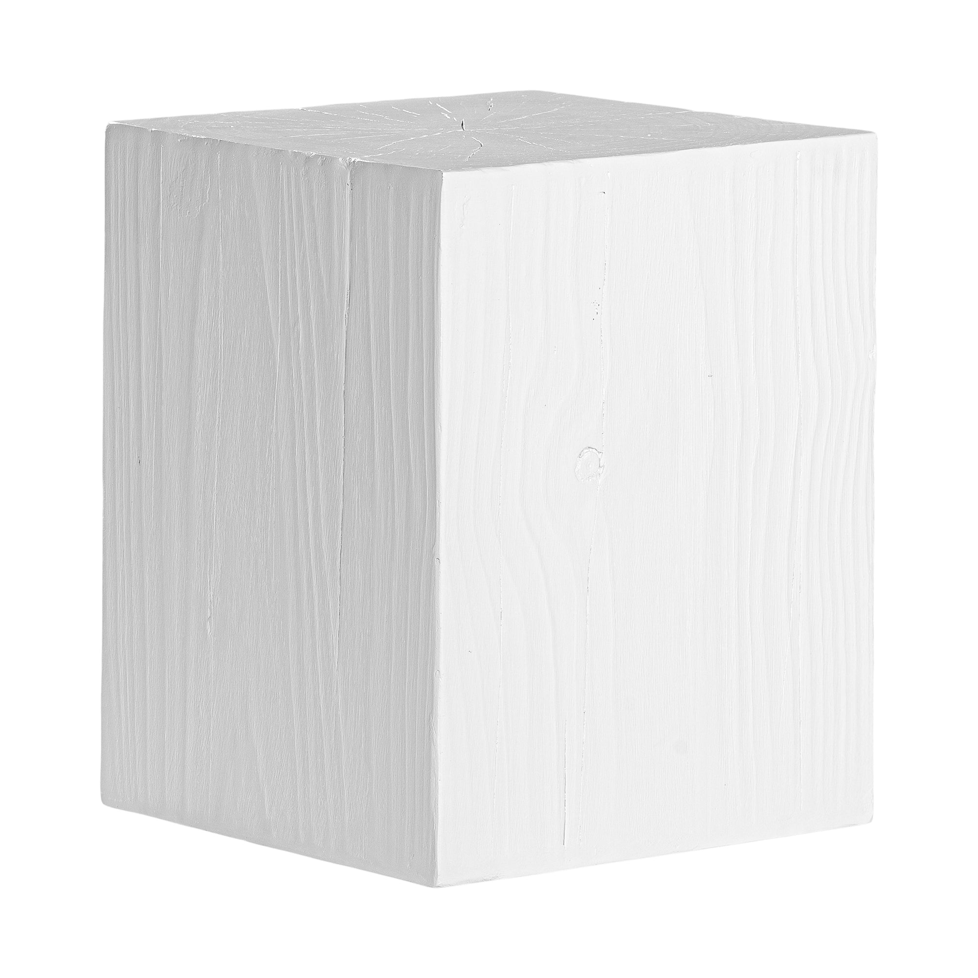 Kulala Living solid magnesium oxide block side table, showcasing organic grain patterns and a minimalist cube design. A versatile and stylish furniture piece