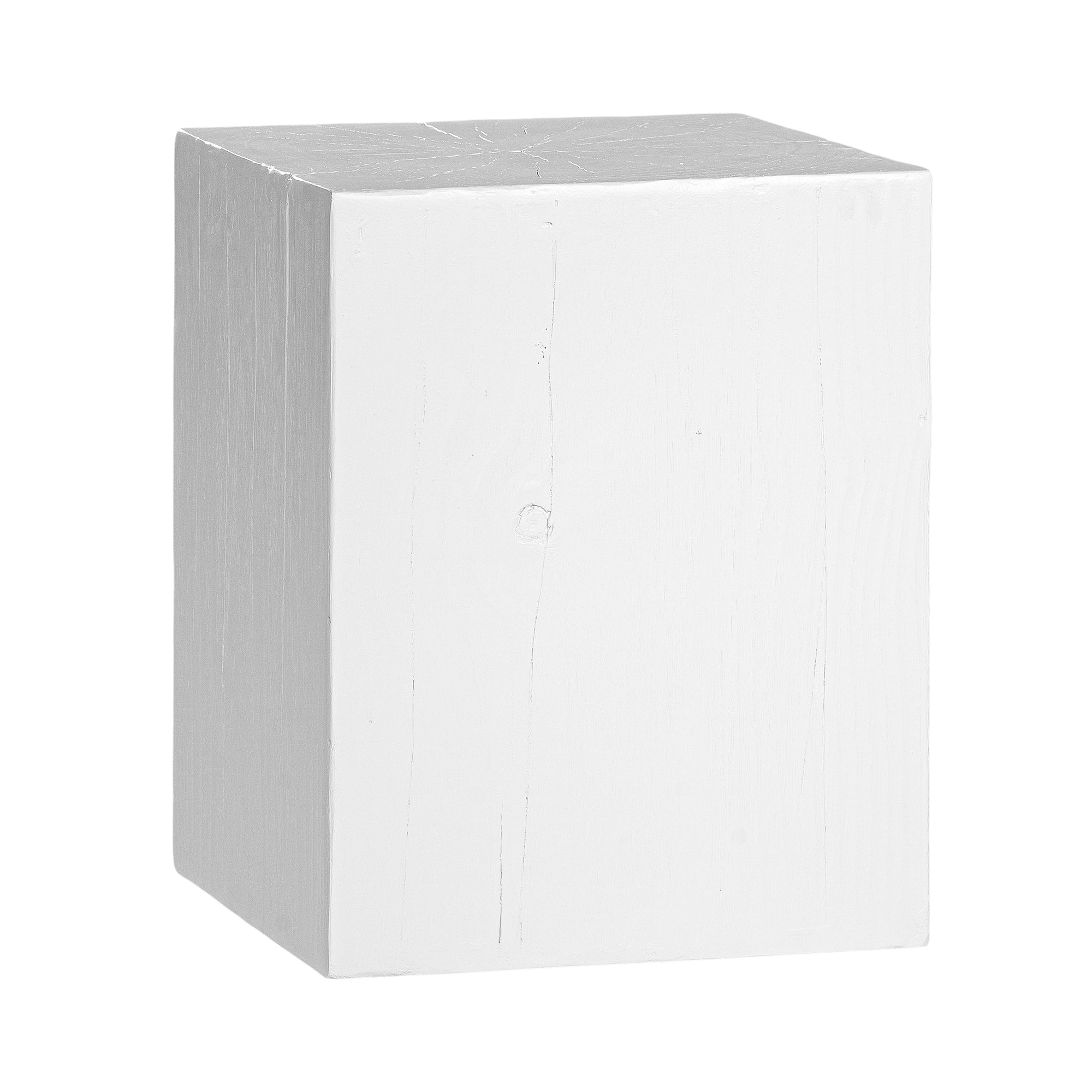 Kulala Living solid magnesium oxide block side table, showcasing organic grain patterns and a minimalist cube design. A versatile and stylish furniture piece
