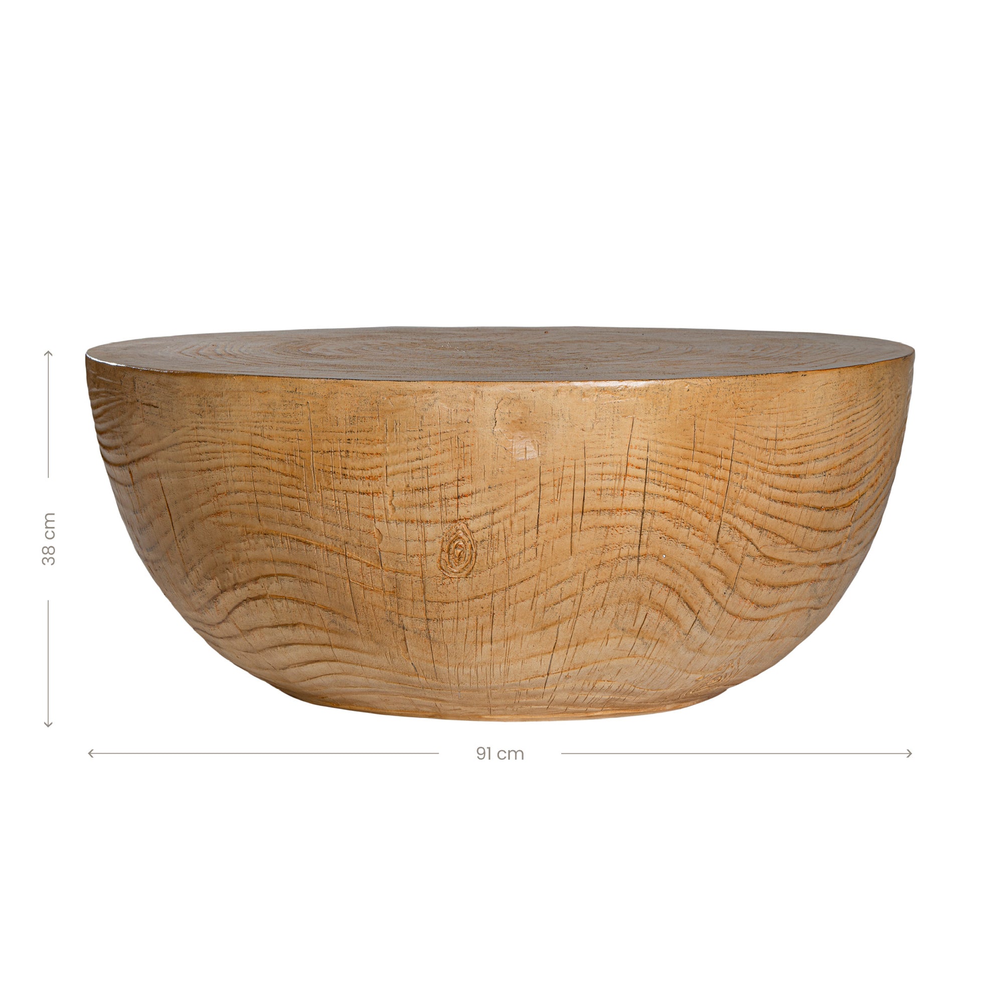 Handcrafted magnesium oxide coffee table with a natural finish, showcasing organic grain patterns for a refined aesthetic