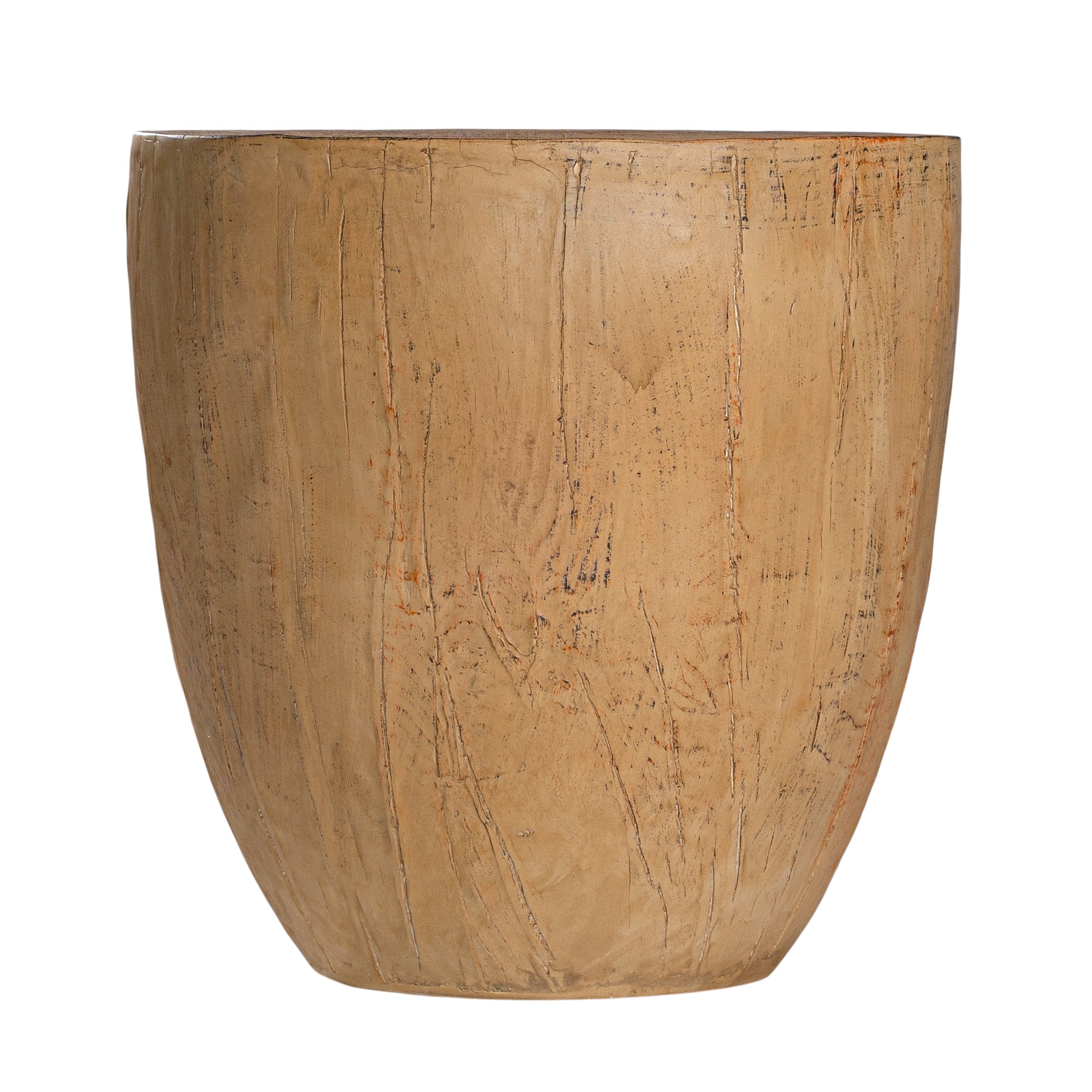 Handcrafted magnesium oxide side table with a natural finish, featuring organic grain patterns for a timeless aesthetic
