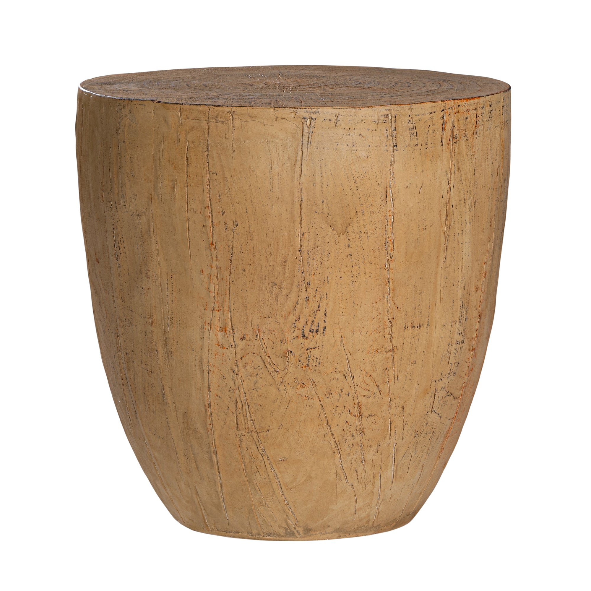 Handcrafted magnesium oxide side table with a natural finish, featuring organic grain patterns for a timeless aesthetic