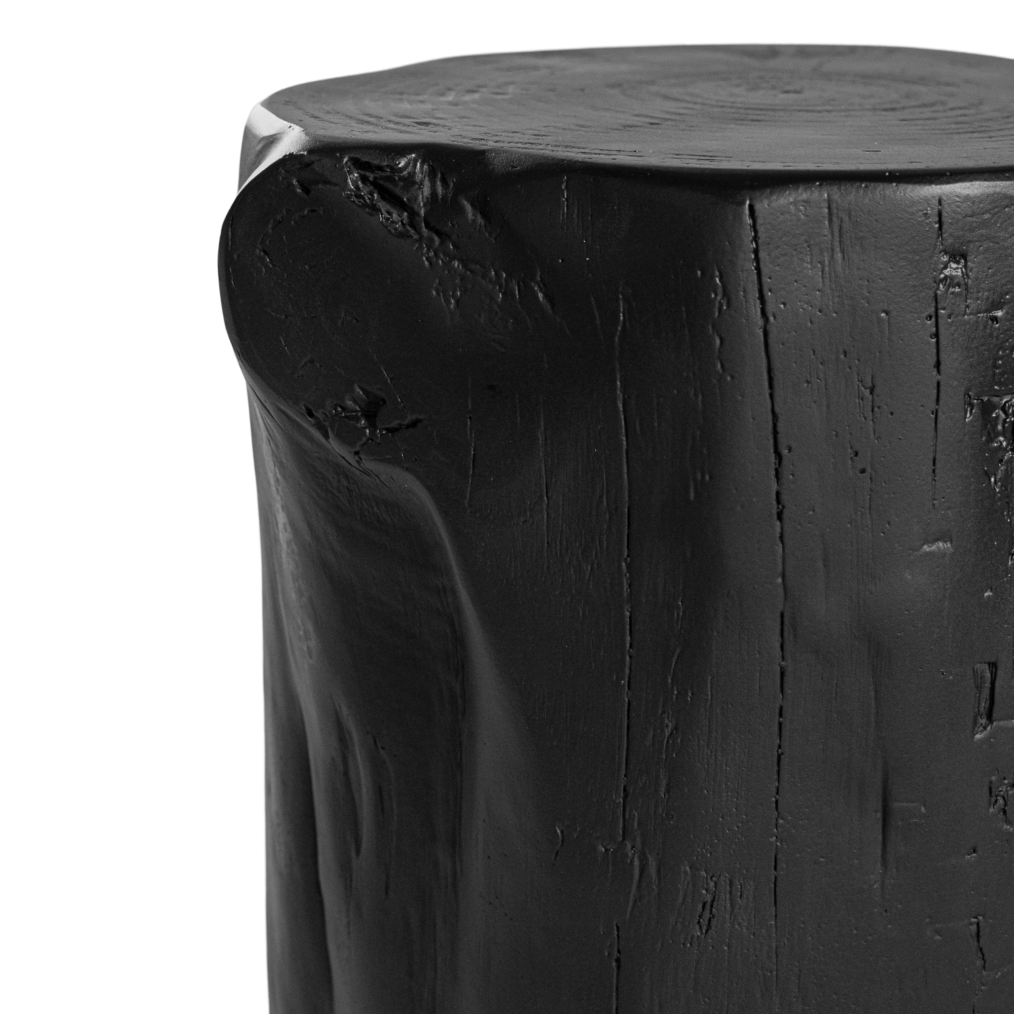 Magnesium oxide stump side table with a natural wood finish, showcasing organic grain patterns and rustic texture, ideal for indoor or outdoor styling.