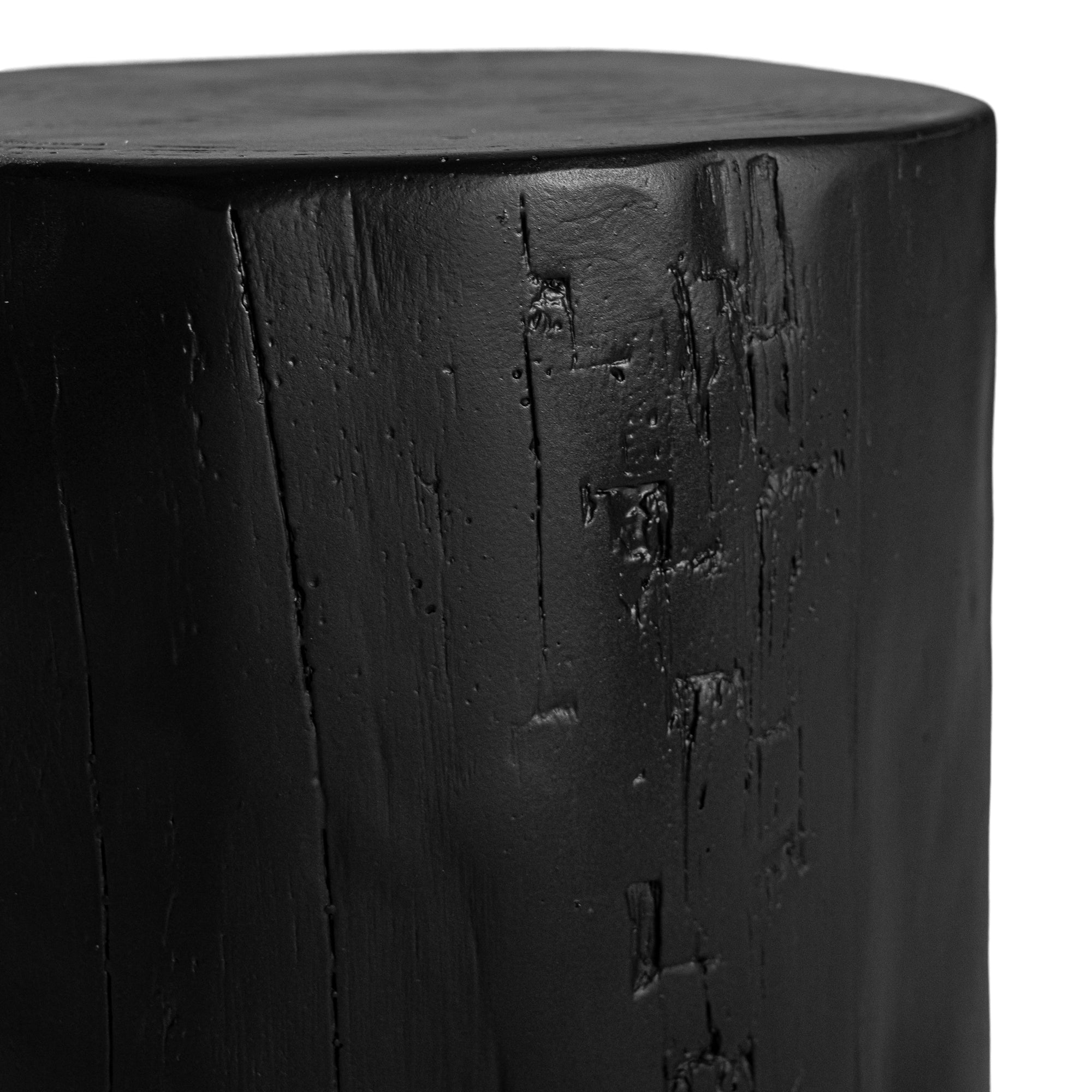 Magnesium oxide stump side table with a natural wood finish, showcasing organic grain patterns and rustic texture, ideal for indoor or outdoor styling.
