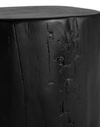 Magnesium oxide stump side table with a natural wood finish, showcasing organic grain patterns and rustic texture, ideal for indoor or outdoor styling.