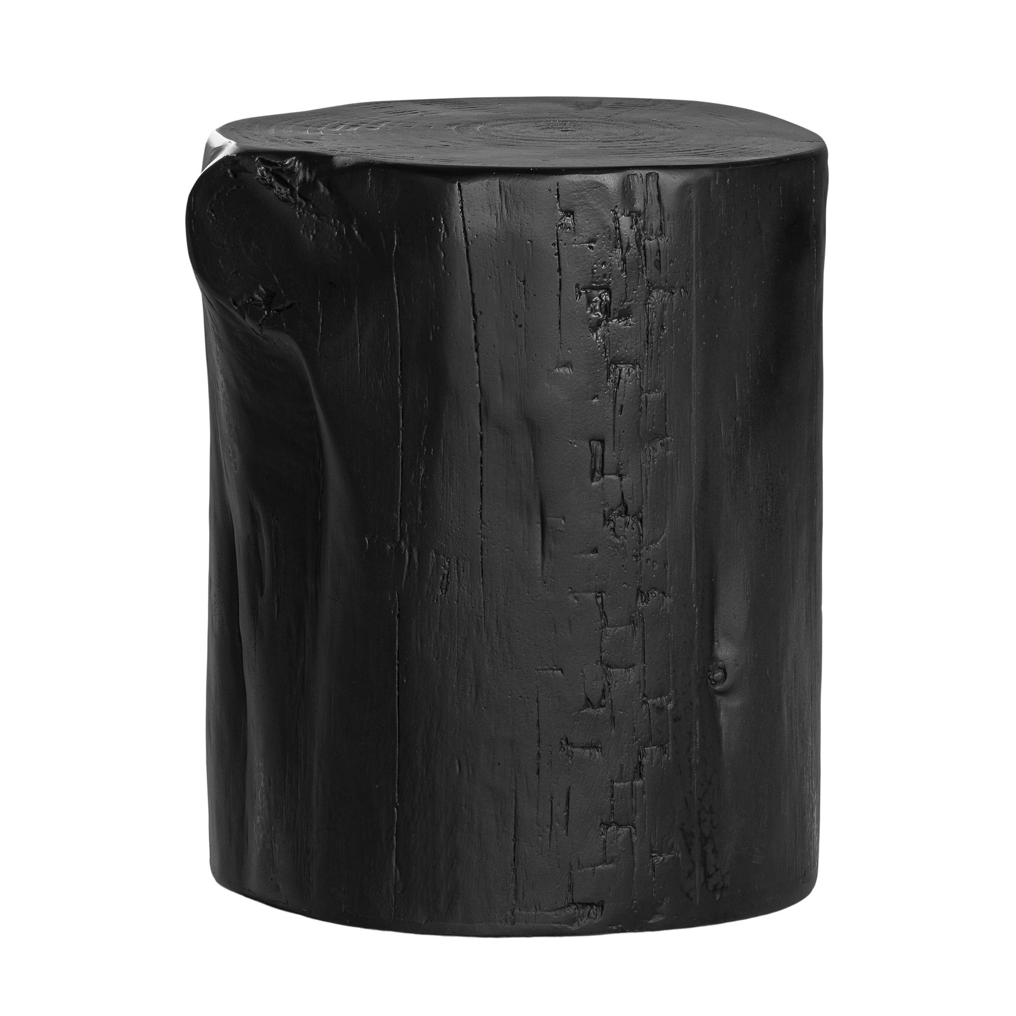 Magnesium oxide stump side table with a natural wood finish, showcasing organic grain patterns and rustic texture, ideal for indoor or outdoor styling.