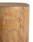 Magnesium oxide stump side table with a natural wood finish, showcasing organic grain patterns and rustic texture, ideal for indoor or outdoor styling.