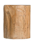 Magnesium oxide stump side table with a natural wood finish, showcasing organic grain patterns and rustic texture, ideal for indoor or outdoor styling.