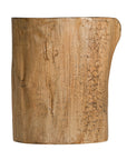 Magnesium oxide stump side table with a natural wood finish, showcasing organic grain patterns and rustic texture, ideal for indoor or outdoor styling.
