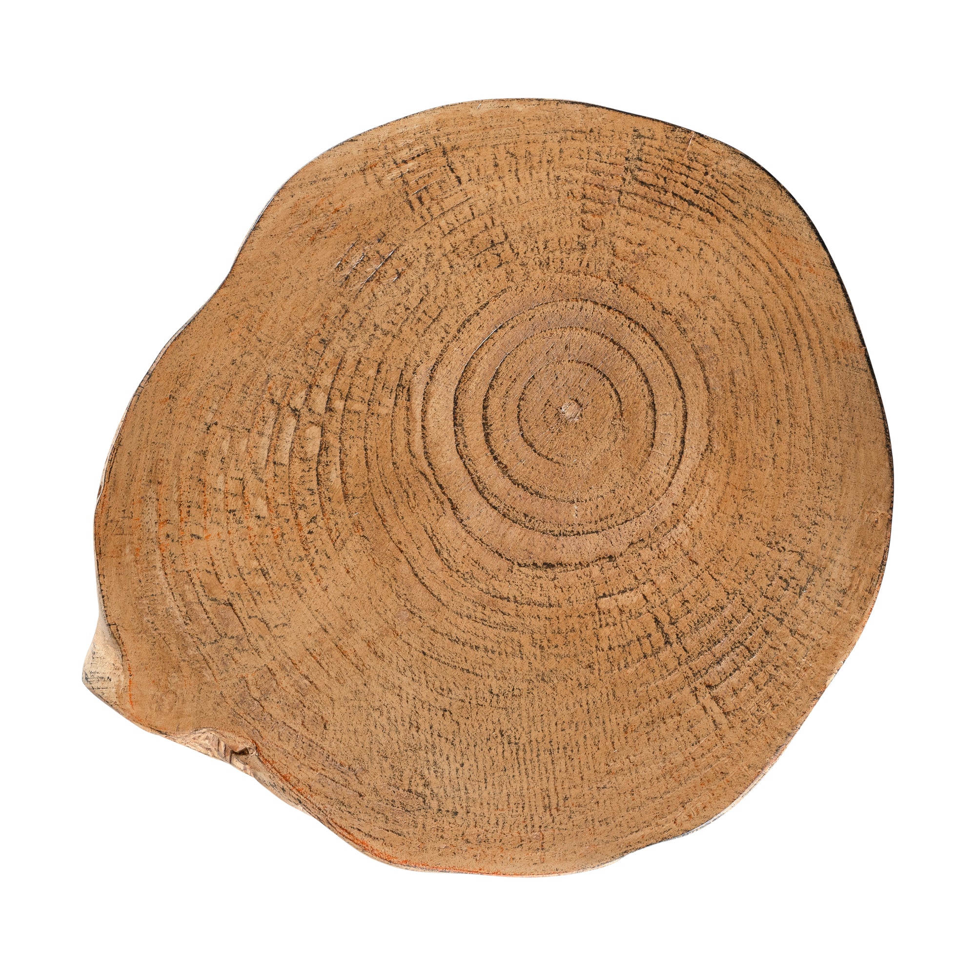 Magnesium oxide stump side table with a natural wood finish, showcasing organic grain patterns and rustic texture, ideal for indoor or outdoor styling.