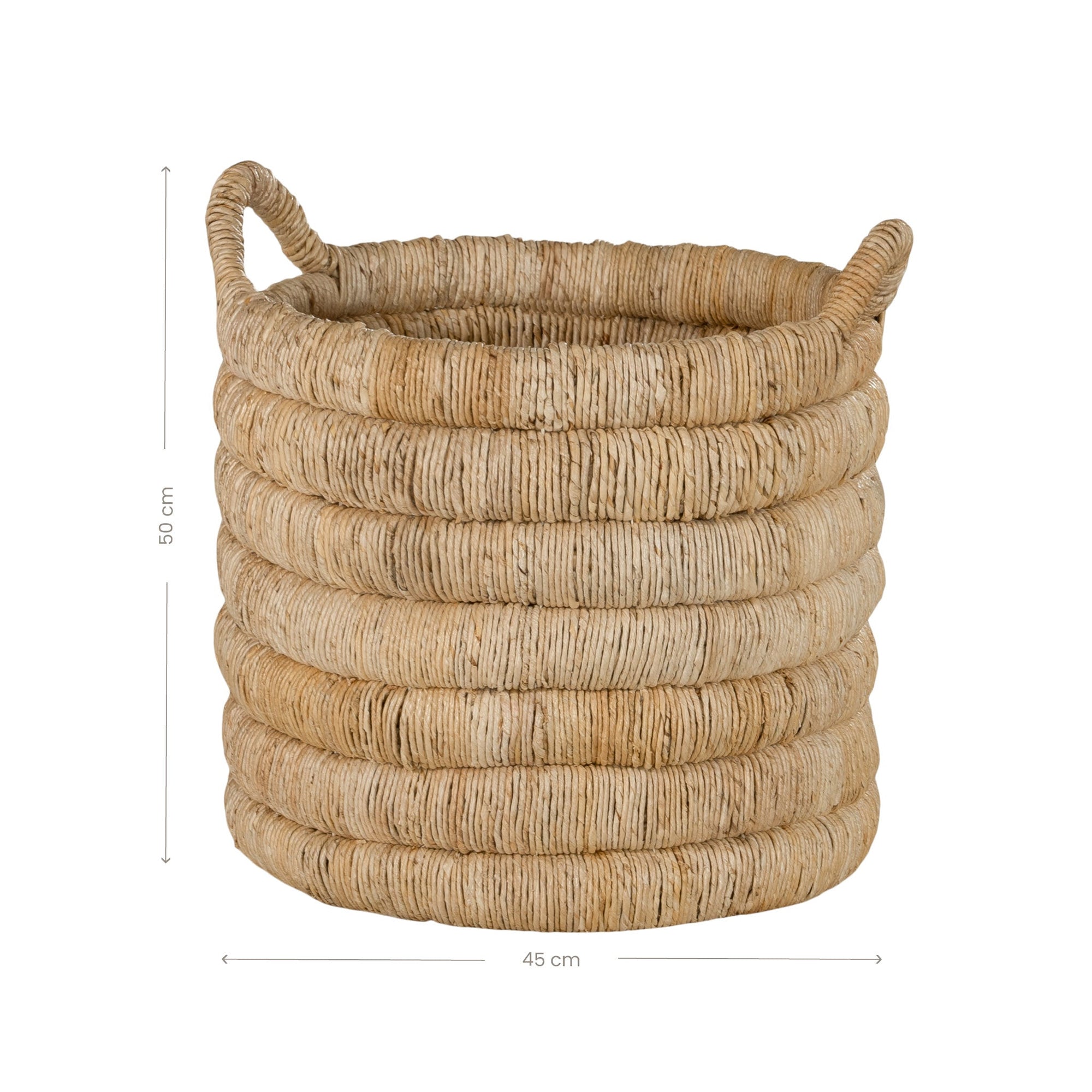 Mara natural handwoven storage basket with integrated handles in warm textured fibre set on a neutral background