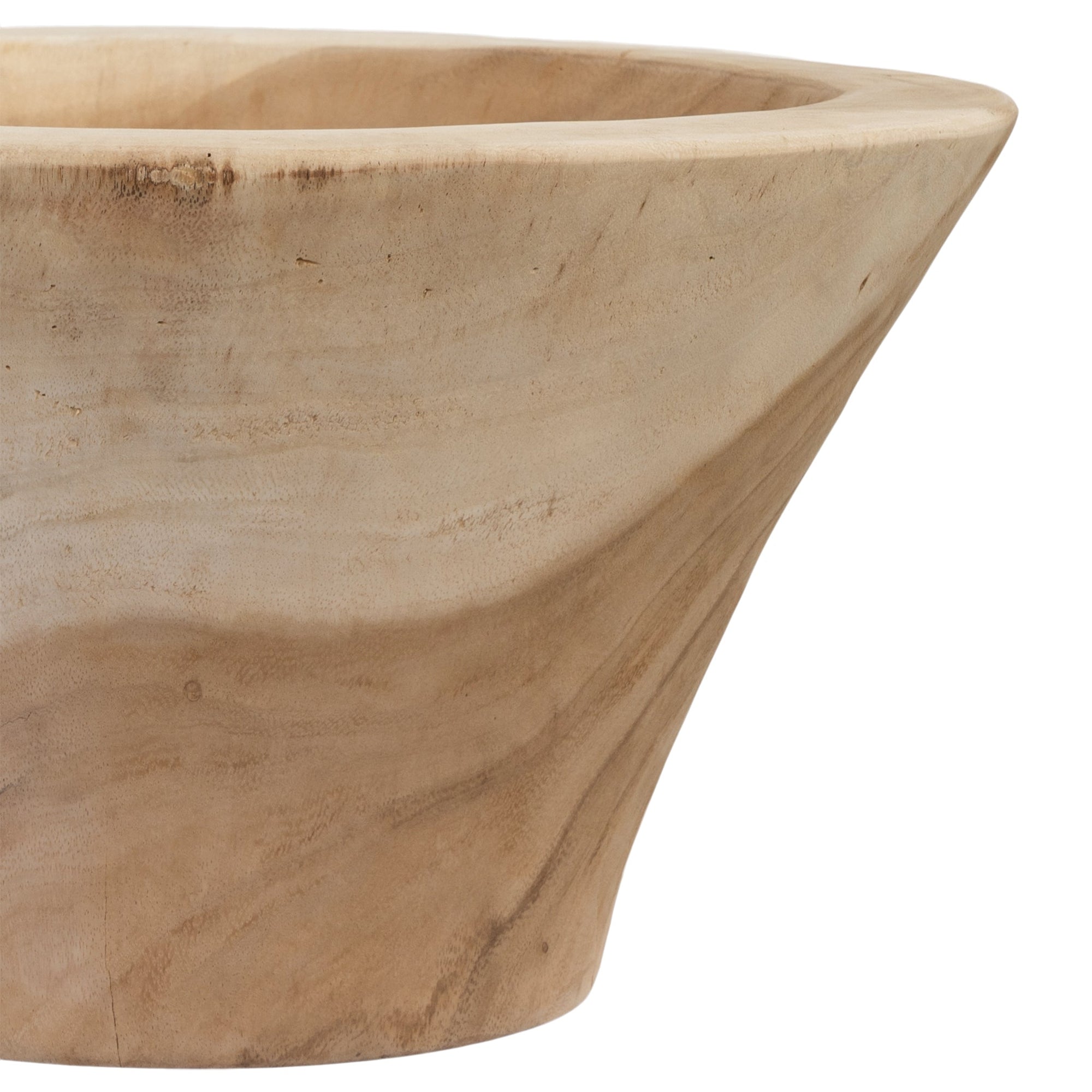 Marula bowl hand carved from solid natural wood with organic tapered shape and visible timber grain variation.