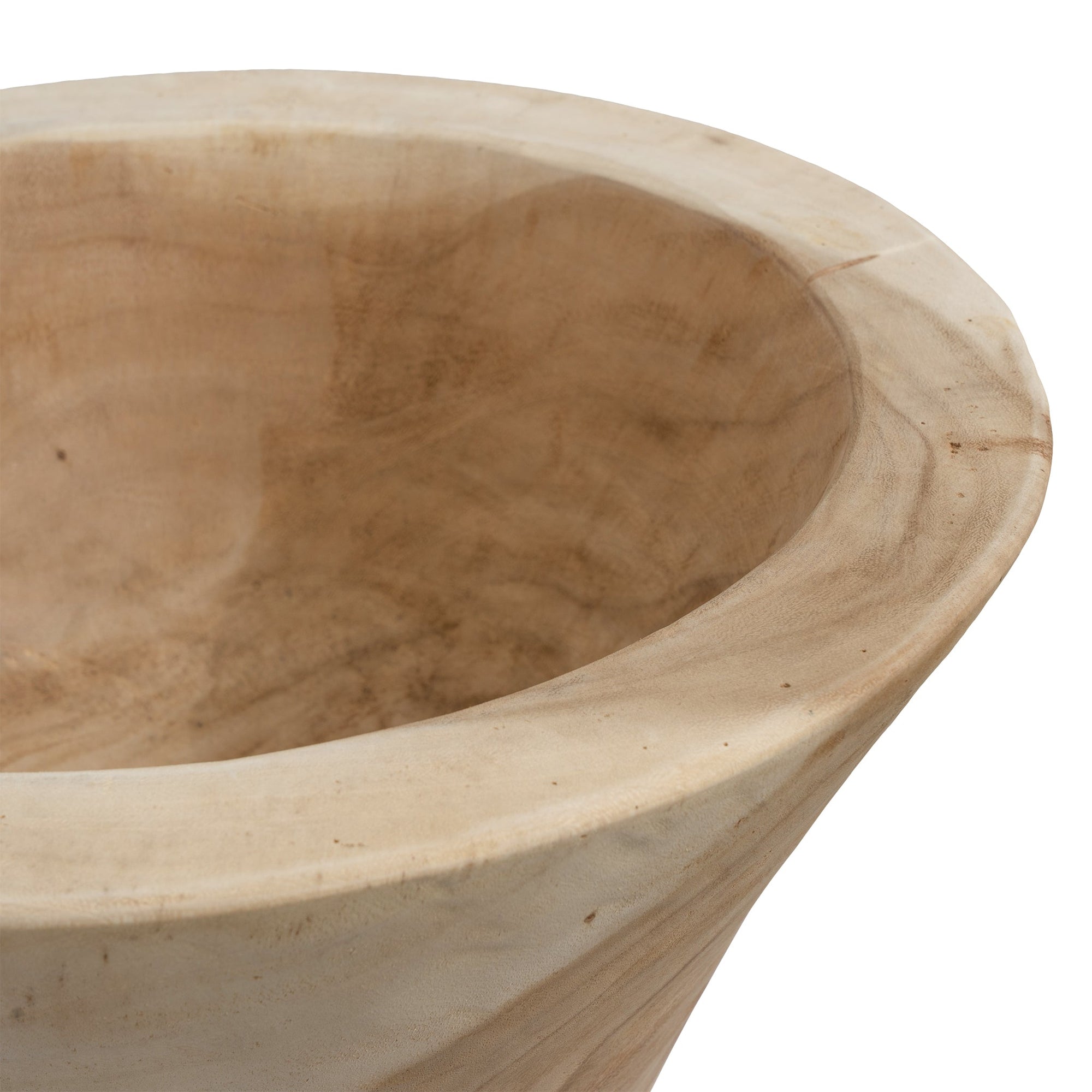 Marula bowl hand carved from solid natural wood with organic tapered shape and visible timber grain variation.