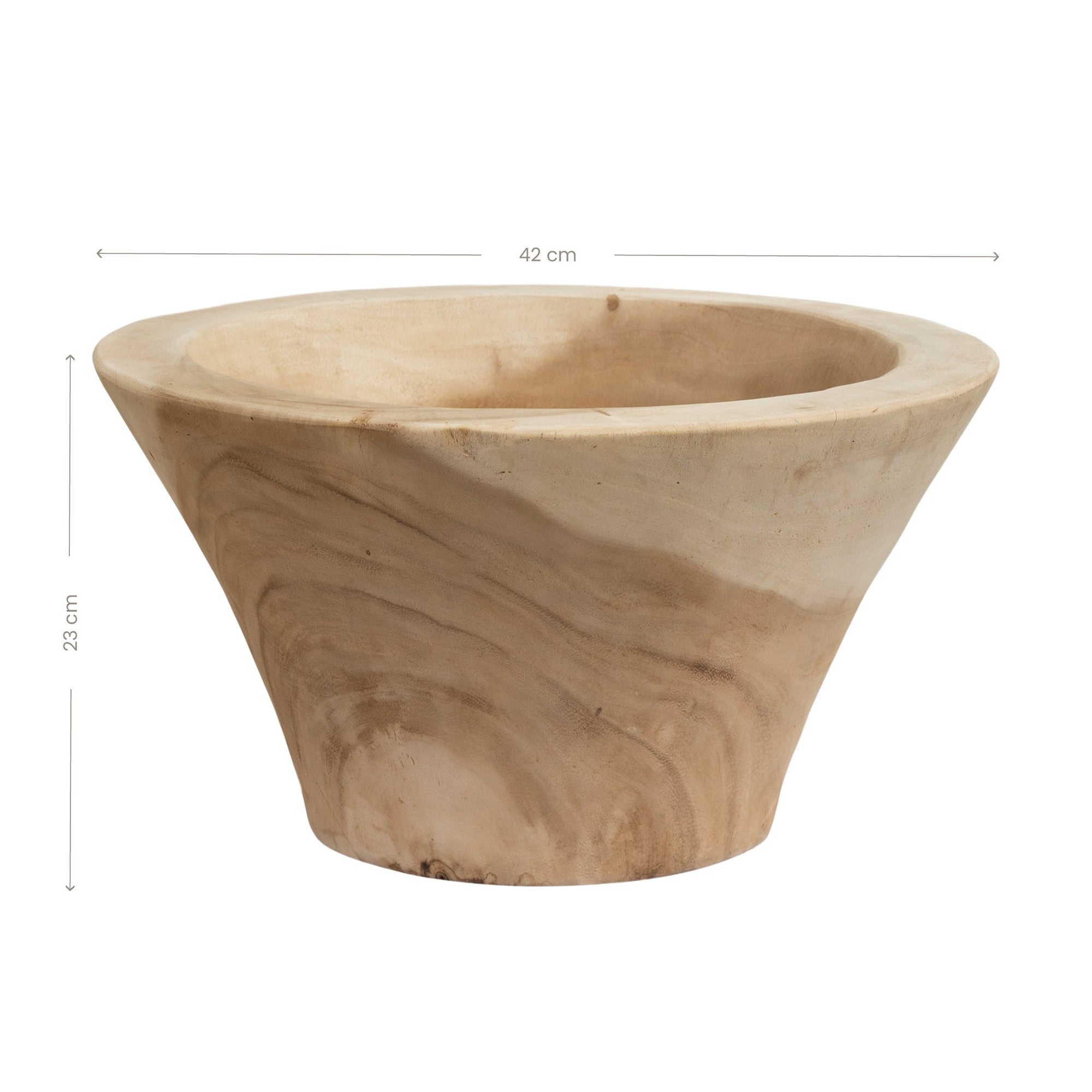 Marula bowl hand carved from solid natural wood with organic tapered shape and visible timber grain variation.