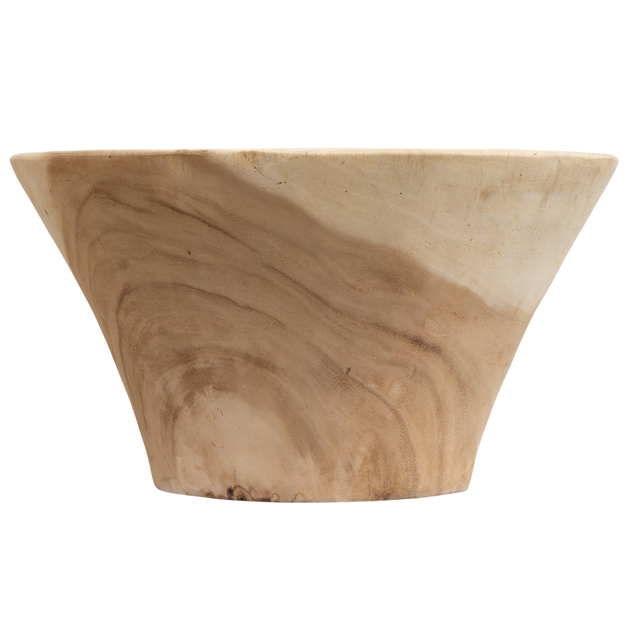 Marula bowl hand carved from solid natural wood with organic tapered shape and visible timber grain variation.