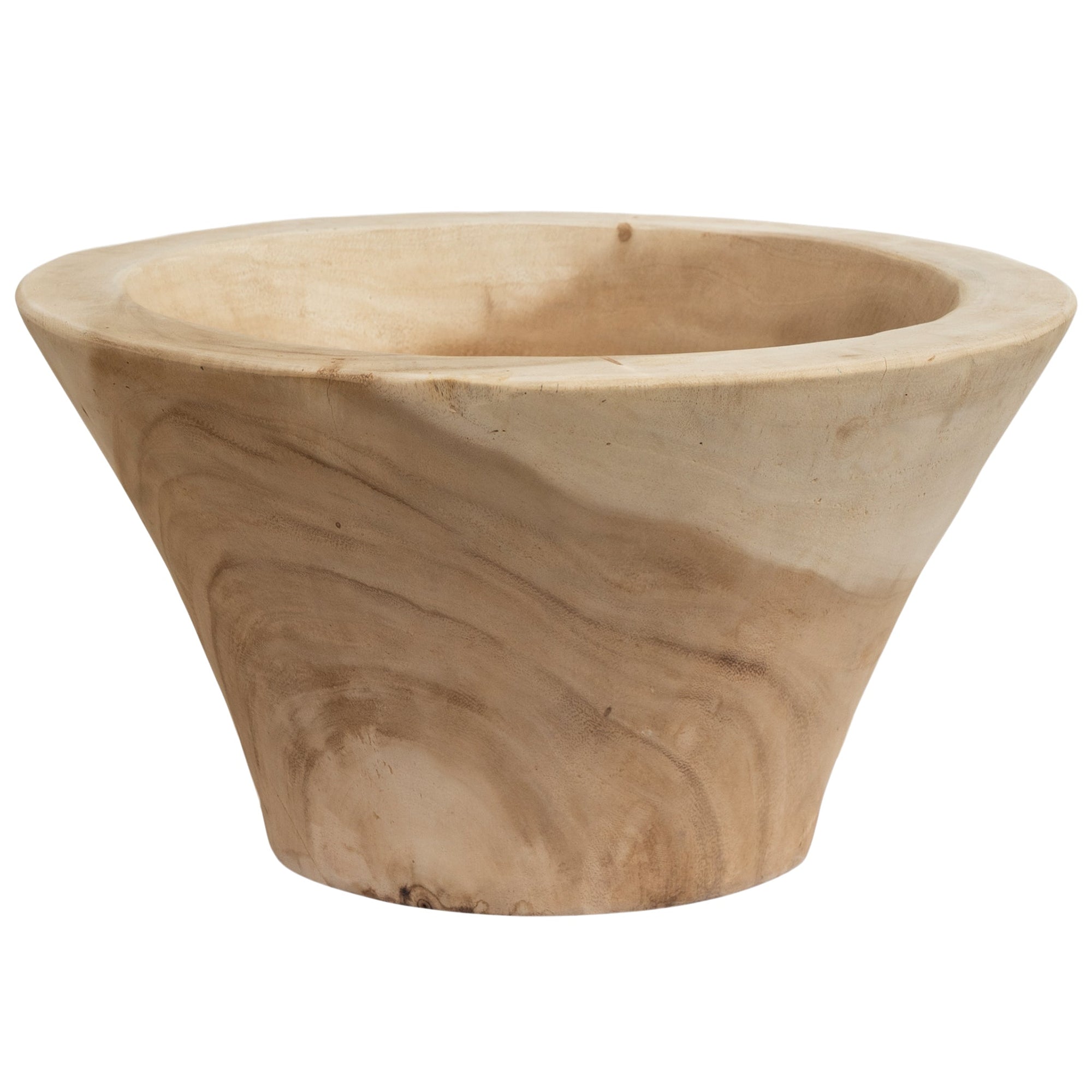 Marula bowl hand carved from solid natural wood with organic tapered shape and visible timber grain variation.