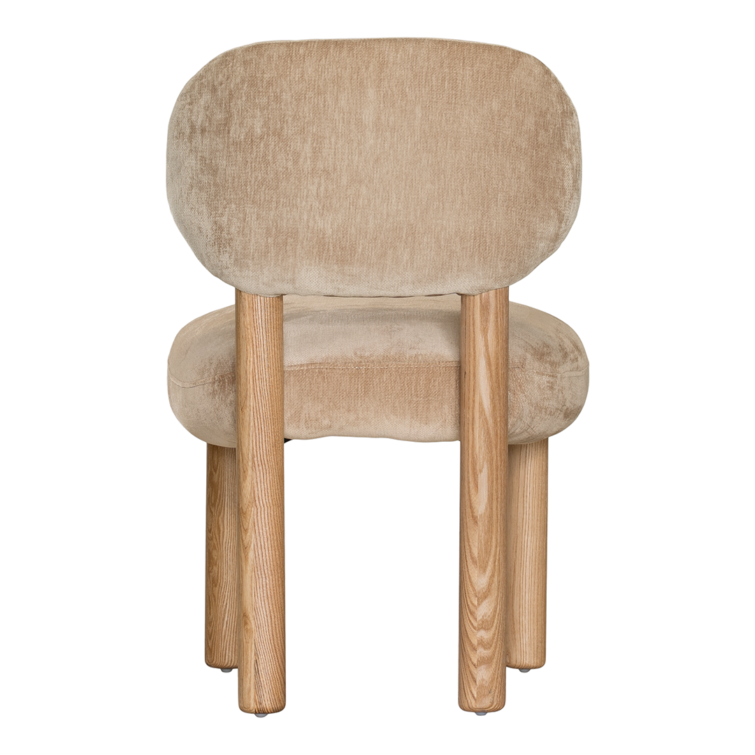 Moda dining chair dolce with soft upholstered seat and natural timber legs styled for modern australian dining interiors