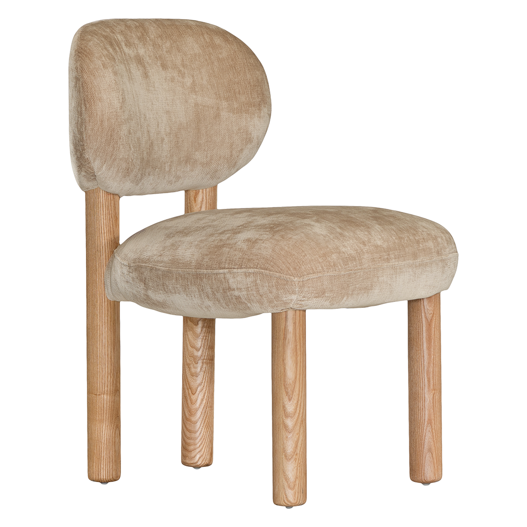 Moda dining chair dolce with soft upholstered seat and natural timber legs styled for modern australian dining interiors